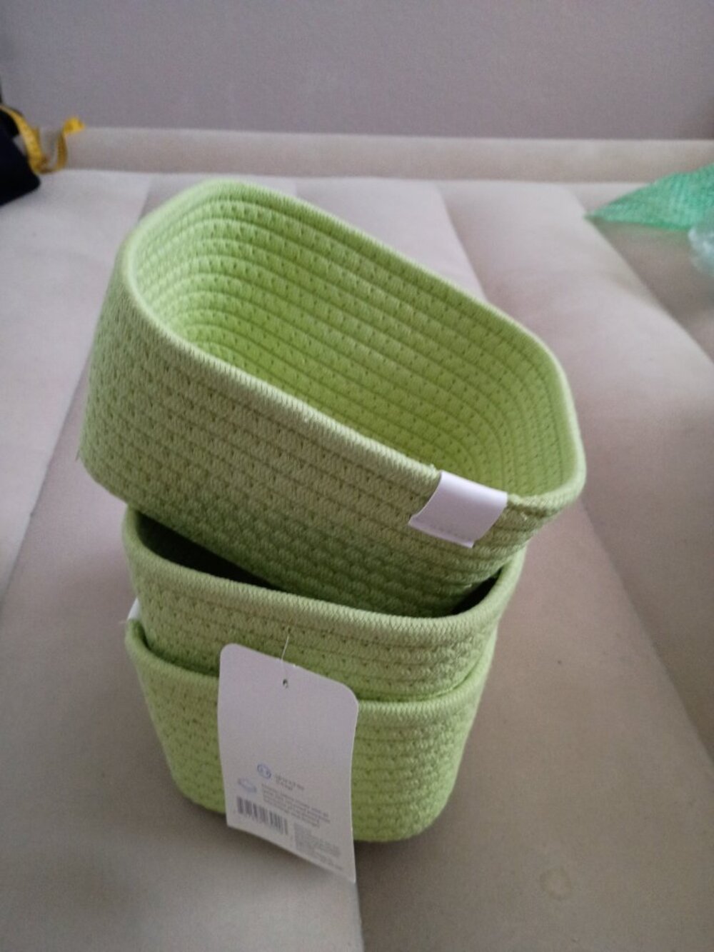 3 Brightroom Light Green Coiled Rope Baskets Storage Organizers NWT